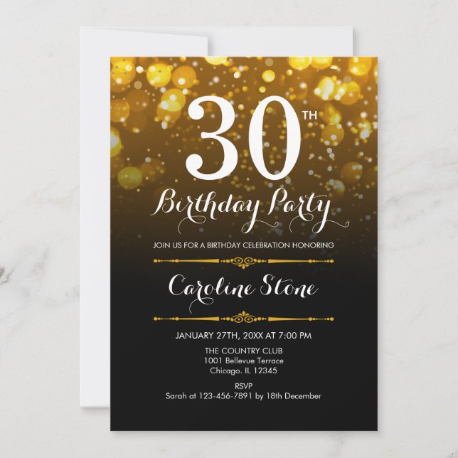 Invitation 30e anniversaire - Black White Gold (Devant)