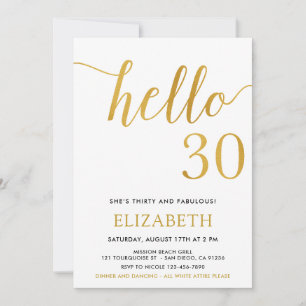 Invitation 30e anniversaire Blanc et or Bonjour 30