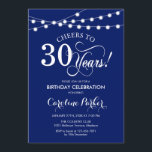 Invitation 30e anniversaire - Bleu bleu marine<br><div class="desc">30th Birthday Invitation Simple marine bleu et blanc design avec des lumières à cordes de fées et la police de script. Bravo à 30 ans ! Peut être personnalisé à tout âge! Message-moi si vous avez besoin d'une personnalisation plus poussée.</div>