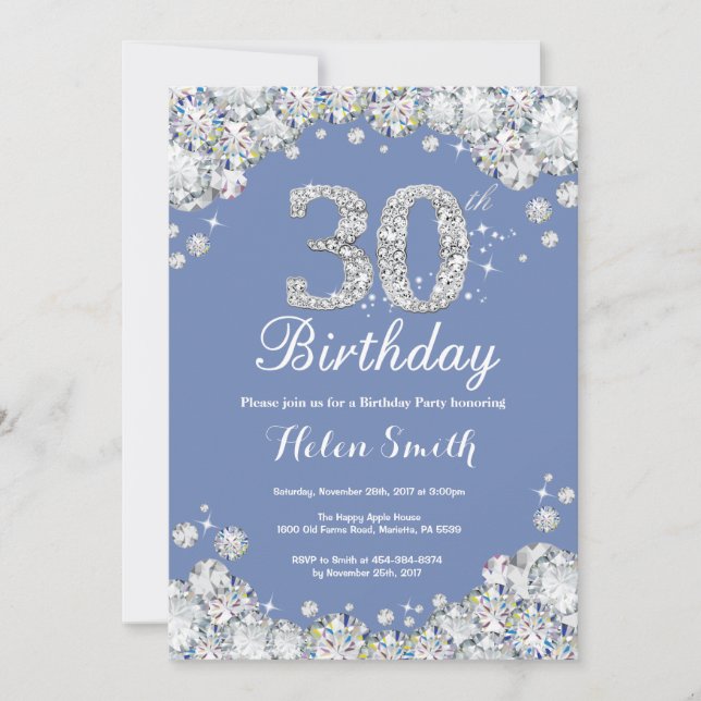 Invitation 30e anniversaire Bleu et Diamant d'argent (Devant)