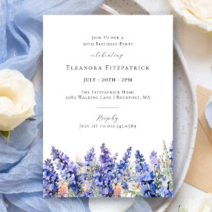 Invitation 30e anniversaire Bleu Larkspur Juillet Fleur de na