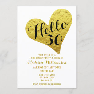 Invitation 30e anniversaire Bonjour 30 Cœur noir et doré faux