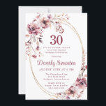 Invitation 30e anniversaire Bourgogne Blush Fleur sauvage ros<br><div class="desc">Des fleurs sauvages bordeaux et roses créent une belle décoration florale sur cette élégante invitation au 30e anniversaire. Les fleurs roses sont nichées dans des feuilles doux et neutres. Elles décorent un cadre doré chic à plusieurs brins. 30 est écrit dans une grande couleur rouge bordeaux. Le texte est une...</div>