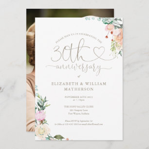 Invitation 30e anniversaire Cardiaque Script photo florale