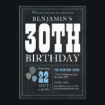 Invitation 30e anniversaire Chalkboard Blue Balloon Rustic Ch<br><div class="desc">Rustique Vintage Chalkboard Blanc Bleu Bleu 30e Anniversaire Invitation</div>