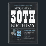 Invitation 30e anniversaire Chalkboard Blue Balloon Rustic Ch<br><div class="desc">Rustique Vintage Chalkboard Blanc Bleu Bleu 30e Anniversaire Invitation</div>