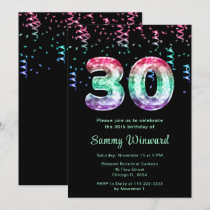 Invitation 30e anniversaire de ballons de sirène avec Confett