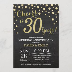 Invitation 30e Anniversaire de Mariage Ardoise Noir et Or