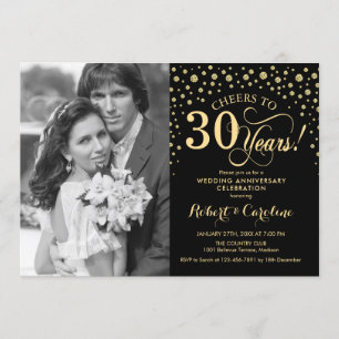 Invitation 30e anniversaire de mariage avec photo - Or Noir