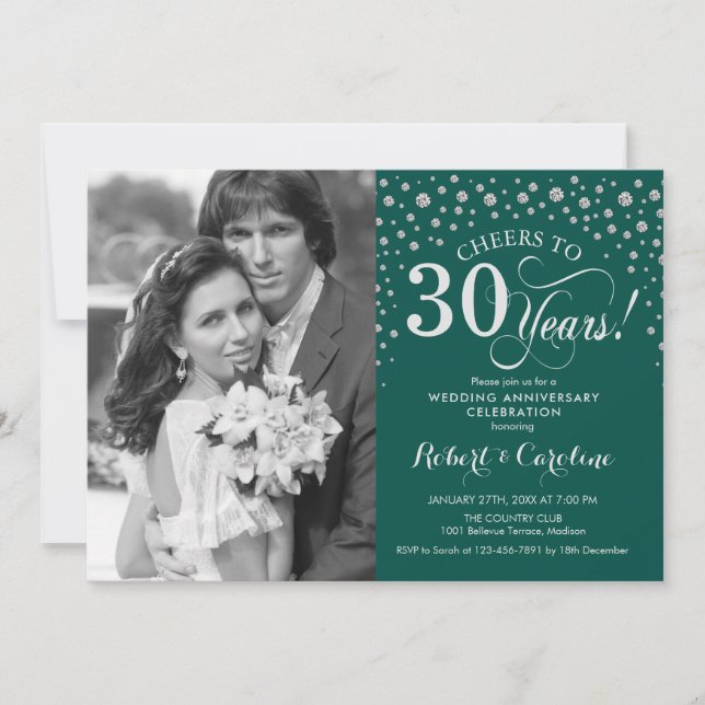 Invitation 30e anniversaire de mariage avec photo - Vert arge (Devant)