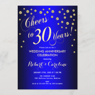 Invitation 30e anniversaire de mariage - Bleu royal et or