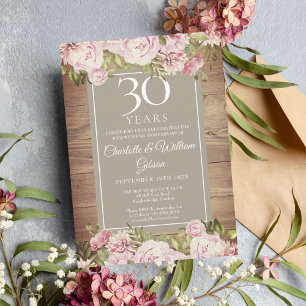 Invitation 30e anniversaire de Mariage Boho Rustic Roses