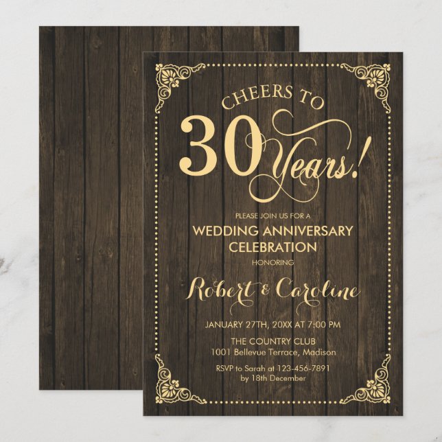 Invitation 30e anniversaire de mariage - Bois doré (Devant / Derrière)
