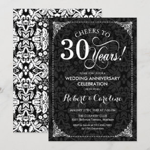 Invitation 30e anniversaire de mariage - Damassé noir blanc