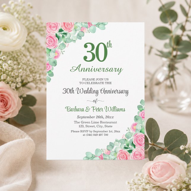 Invitation 30e Anniversaire de Mariage Eucalyptus Roses (Créateur téléchargé)