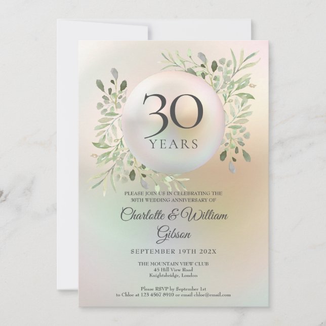 Invitation 30e anniversaire de mariage Floral Perle verdure (Devant)