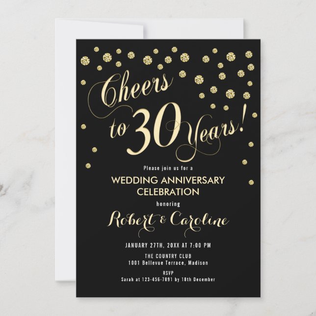 Invitation 30e anniversaire de mariage - Noir et o (Devant)
