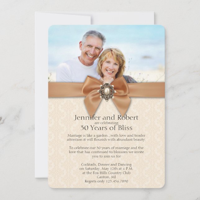 Invitation 30e anniversaire de mariage Peach Pearl (Devant)