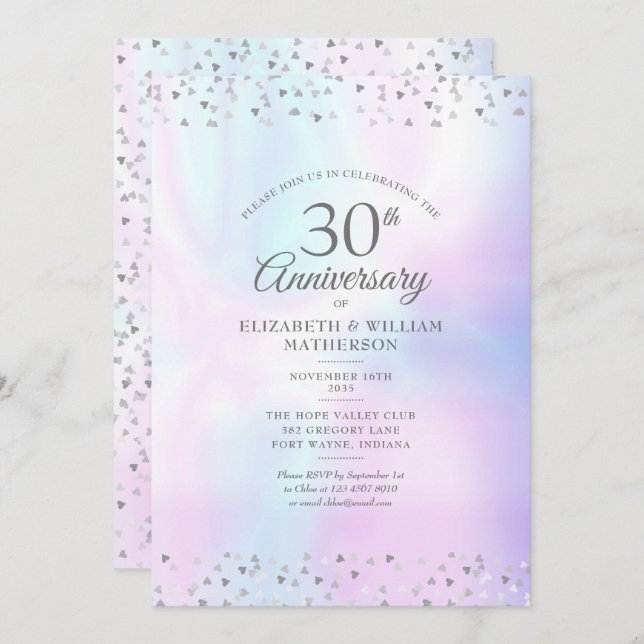 Invitation 30e anniversaire de Mariage Pearl Hearts Confetti (Devant / Derrière)