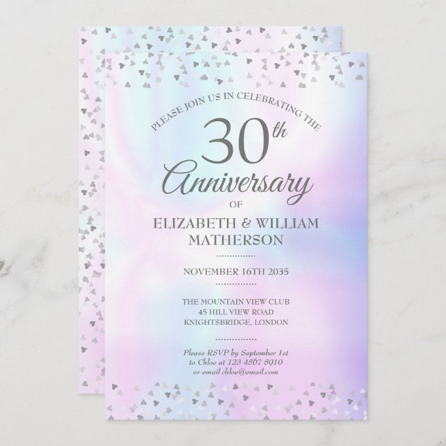 Invitation 30e anniversaire de Mariage Pearl Hearts Confetti  (Devant / Derrière)