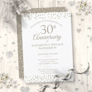 Invitation 30e anniversaire de Mariage Pearl Hearts Confetti