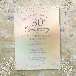 Invitation 30e Anniversaire de Mariage Perle Cœurs Confettis