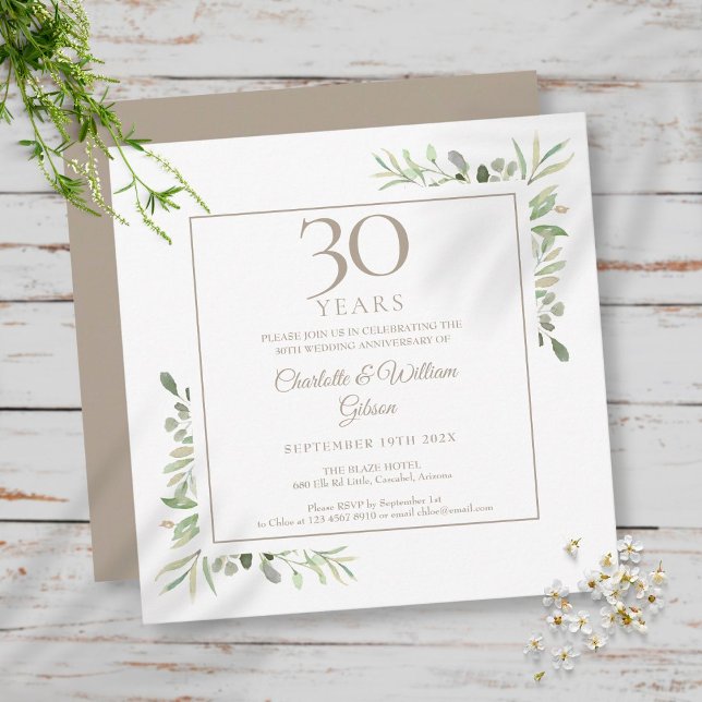 Invitation 30e Anniversaire de Mariage Perle Florale Verte (Créateur téléchargé)