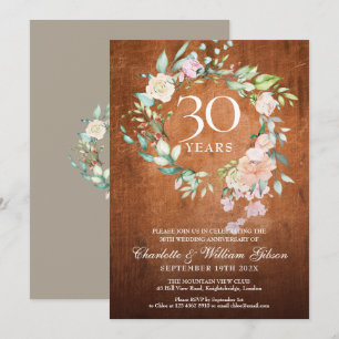 Invitation 30e anniversaire de Mariage Roses de bois Vintage