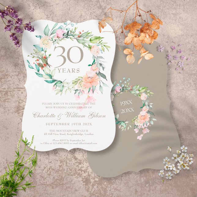 Invitation 30e Anniversaire de Mariage Roses de Perle Florale (Créateur téléchargé)