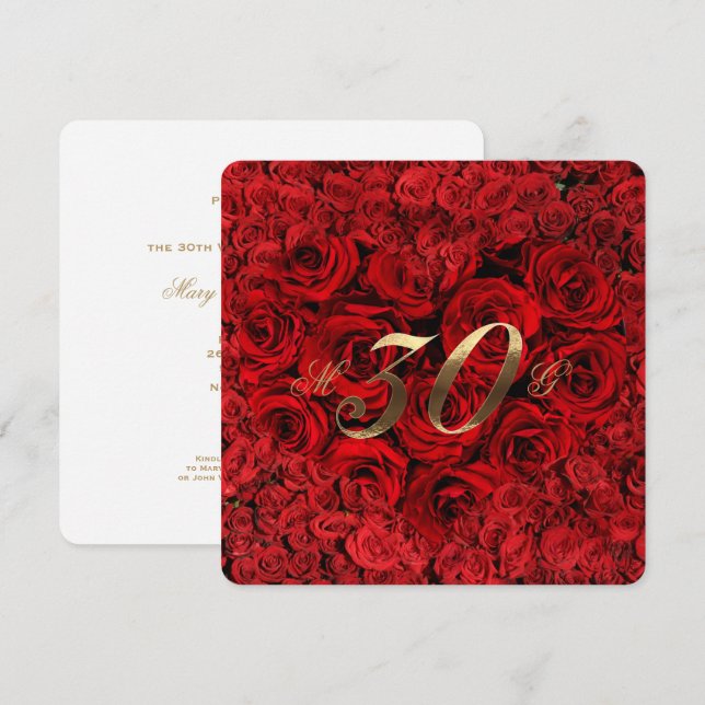 Invitation 30e anniversaire de mariage Roses rouges Cœur Élég (Devant / Derrière)
