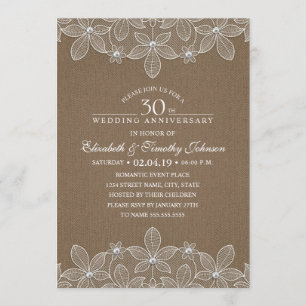 Invitation 30e Anniversaire de Mariage Rustique Sombre Toile 