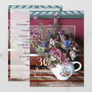 Invitation 30e anniversaire de mariage théière vin