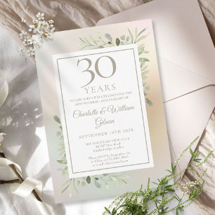 Invitation 30e Anniversaire de Mariage Verdure Floral Perle