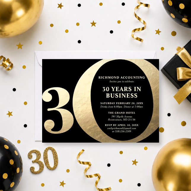 Invitation 30e anniversaire d'entreprise noir et or (Créateur téléchargé)