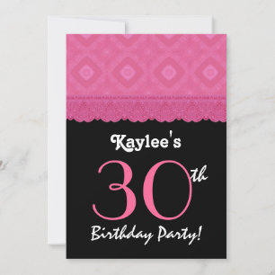 Invitation 30e anniversaire Diamants noirs roses et dentelle