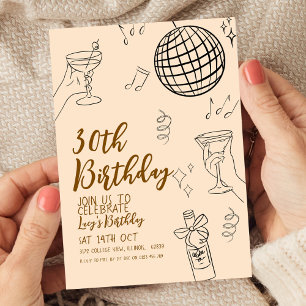 Invitation 30e anniversaire Disco Ball and Cocktails