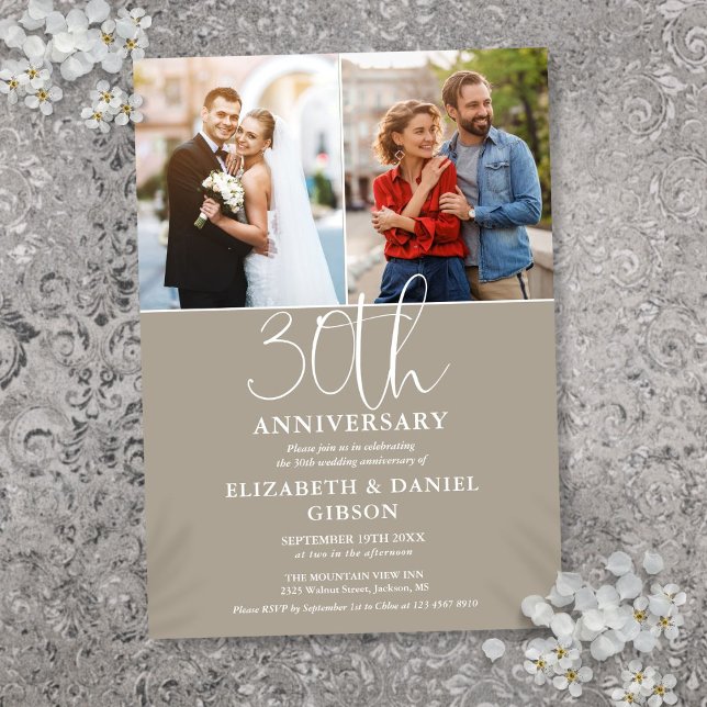 Invitation 30e anniversaire du Mariage hier et aujourd'hui 2  (30th Wedding Anniversary Then And Now 2 Photo Invitation)