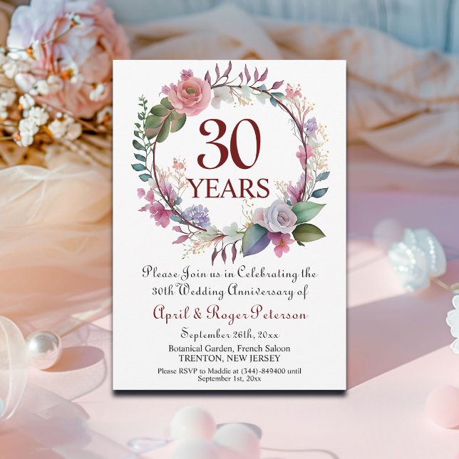 Invitation 30e anniversaire du Mariage Pearl Floral (Créateur téléchargé)