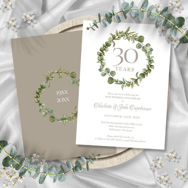 Invitation 30e anniversaire du Mariage Pearl Végétation boisé (30th Pearl Wedding Anniversary Woodland Greenery Invitation)