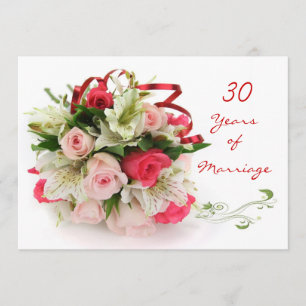 Invitation 30e anniversaire du Mariage. Rose et lys