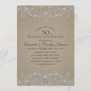 Invitation 30e anniversaire du Mariage Rustic Pearl Lace
