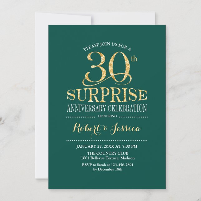 Invitation 30e anniversaire du Mariage surprise - Or vert (Devant)