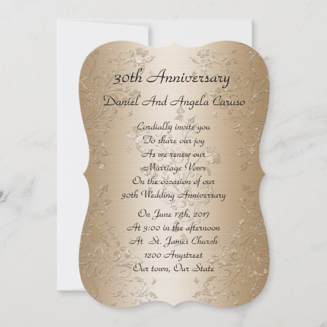 Invitation 30e anniversaire du Mariage vow renouvellement or  (Devant)
