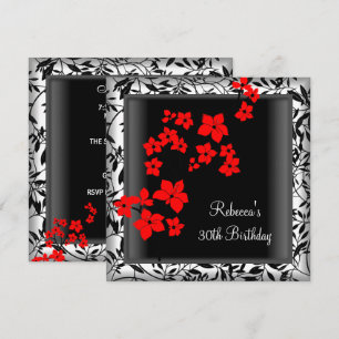 Invitation 30e anniversaire Elégant Asiatique Fleurs rouges B