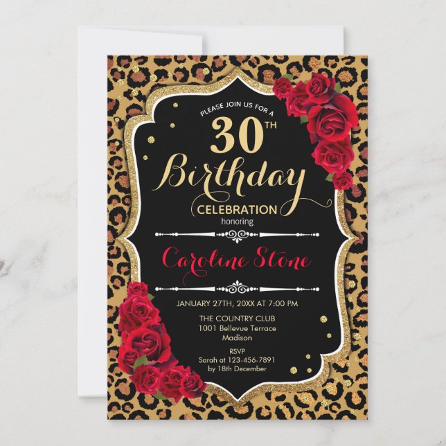 Invitation 30e anniversaire - Empreinte de léopard de Red Ros (Devant)
