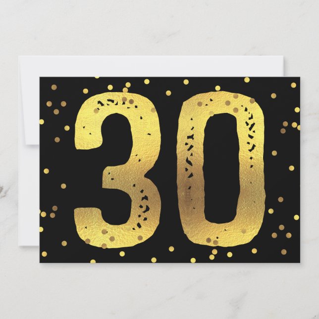 Invitation 30e anniversaire Faux Gold Foil Confetti Noir (Devant)