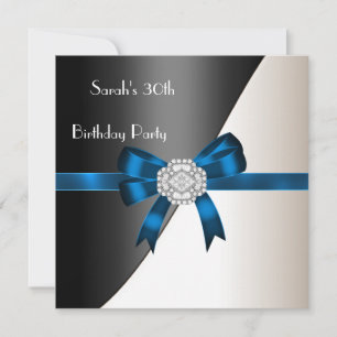Invitation 30e Anniversaire Fête Bleu Blanc Noir Diamant