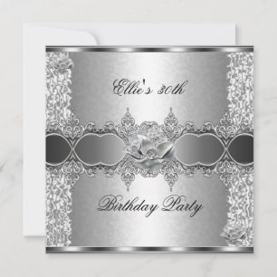 Invitation 30e anniversaire fête élégante bijou floral argent
