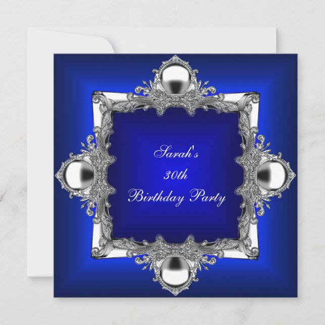 Invitation 30e anniversaire fête Royal Blue Argent Chrome (Devant)