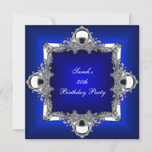 Invitation 30e anniversaire fête Royal Blue Argent Chrome